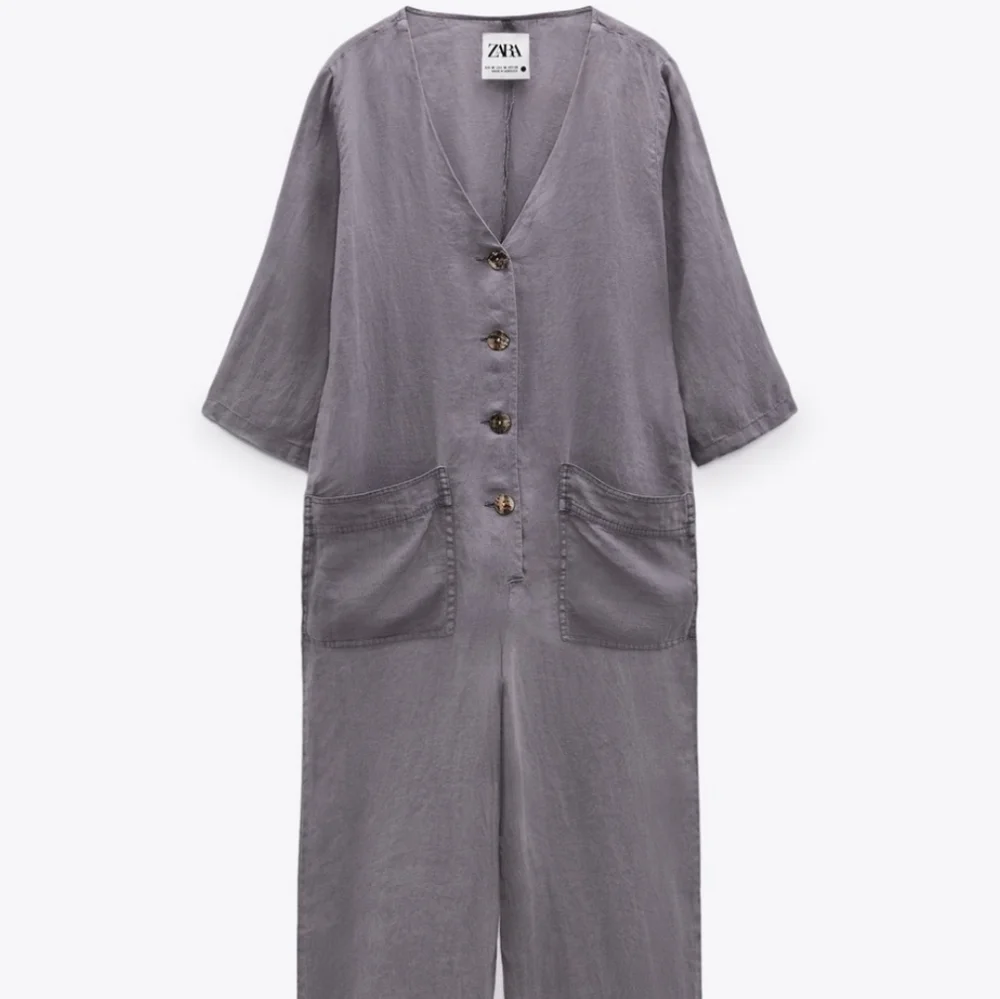 Zara 100% Linen Front Pocket Grey Boiler Jumpsuit  Onesie NWT Size Small